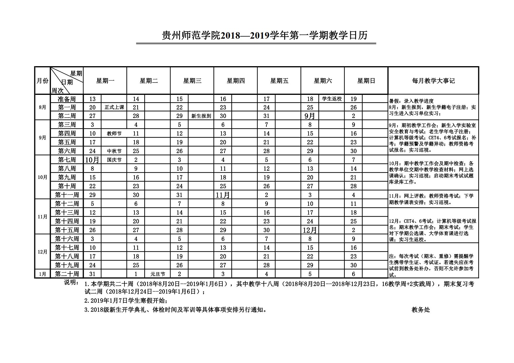 2018—2019学年教学日历-贵州师范学院教务处